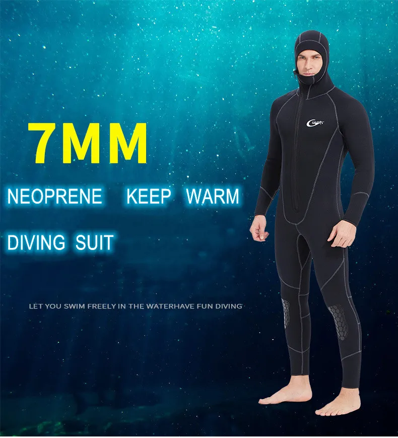 7MM Neoprene Keep Warm UnderWater Hunting Snorkeling Kayaking Swim Diving Suit Hooded Scuba Full Body Spearfish Drifting WetSuit