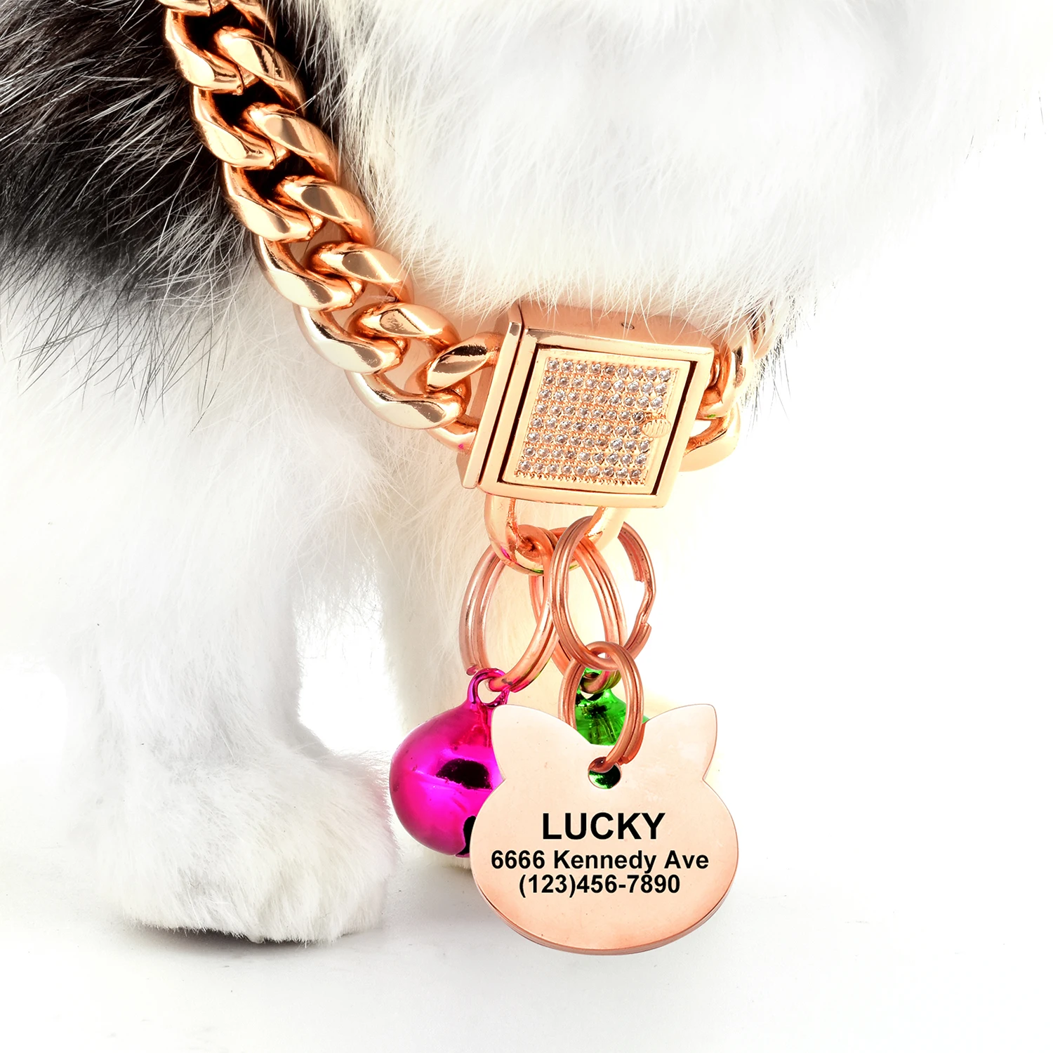 

10MM Dog Chain Collar Rose Gold Dog Choke Collar Stainless Steel Collars for Pets Supplies With Personalized ID Tag And Bell