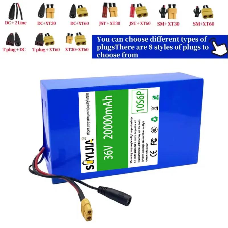 10S6P 36V 20000mAh Rechargeable 18650 Li-ion High-capacity Battery Built in BMS Suitable for Electric Scooter Battery