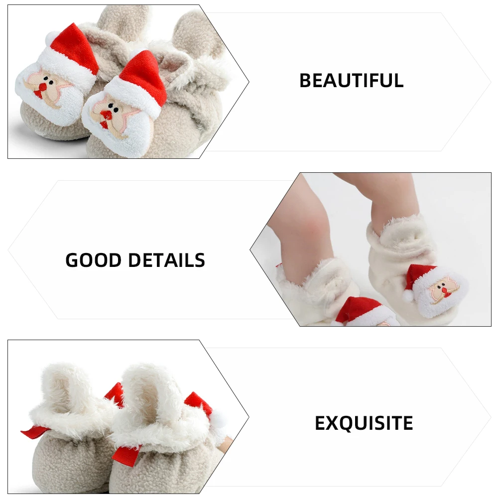 

Christmas Cotton Boots Warm Baby Shoes Lightweight Non slip Coral Fleece Footwear Infant Santa Claus Design Newborn Socks Winter