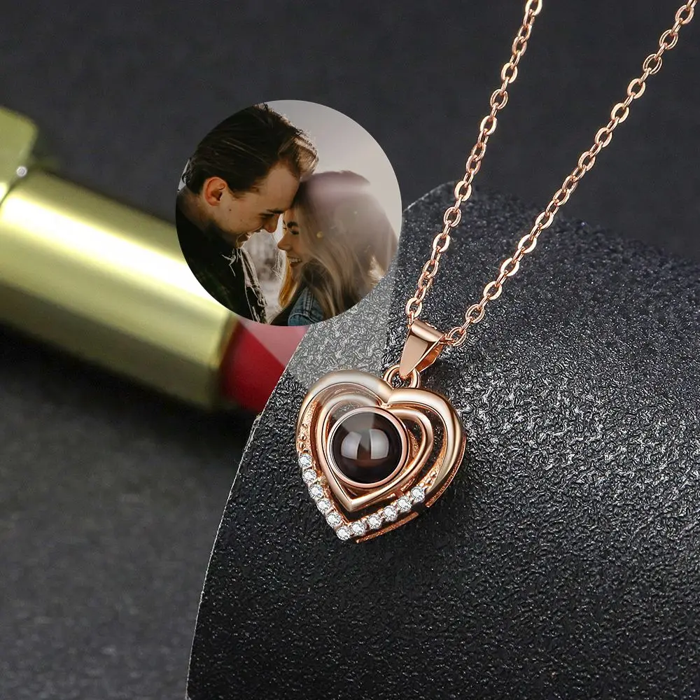 Personalisierte Projektion Foto Halsketten S925 Silber Benutzerdefinierte Foto Halskette für Frauen Frau Liebe Anhänger Valentine Geburtstag Schmuck