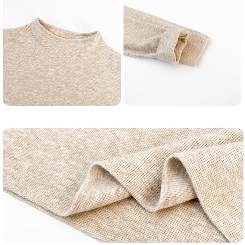 New White Mock Neck Knitted Knitwears Sweater Women Pullovers Long Sleeve Knit Sweater Pullover Women Tops Sueter Feminino Q2165