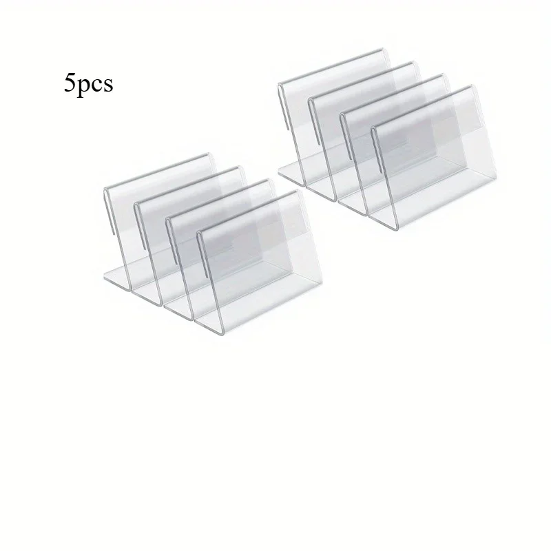 5pcs Mini Transparent Sign Display Rack Horizontal Tilt L-shaped Plastic Business Card Price Card Label Counter Stand