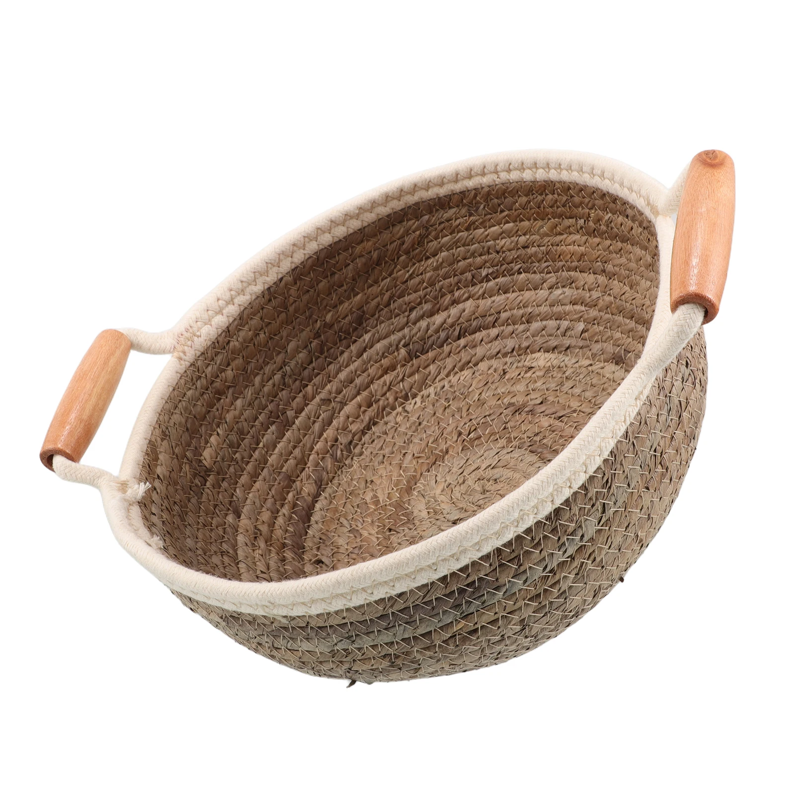 

Desktop Storage Basket Round Woven Straw Small Handle Brown Shelf Organizer.LAundry Decorative Bathroom Natural Container