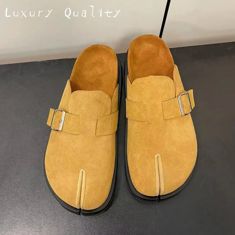 2024 split toe half slippers women's leather casual slippers holiday beach shoes women's summer women