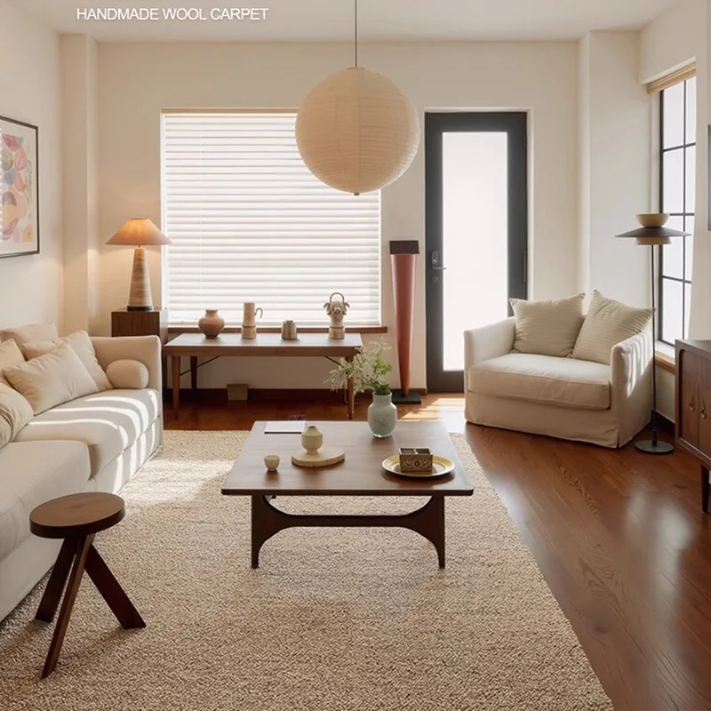 

Glue-free handmade wool carpet Modern light luxury living room Simple high-end coffee table Modern mansion villa 2025