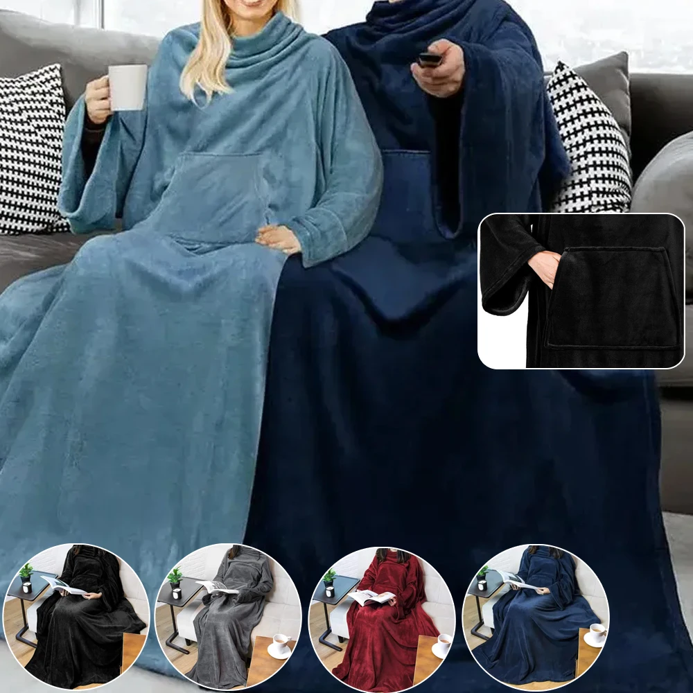 1PC Wearable Adult Blanket Large Pocket Multifunctional Lazy Sleeve Blankets Antistatic Flannel Blankets TV Sofa Blanket Throw