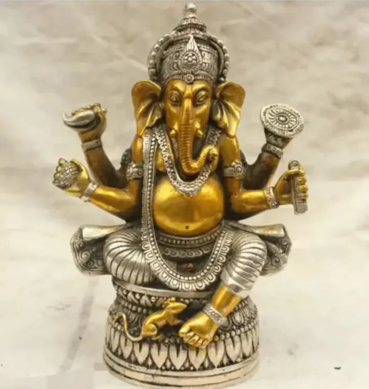 

16CM Chinese Tibet Culture Silver Bronze Ganapati Ganesh Lord Ganesha Statue Buddha