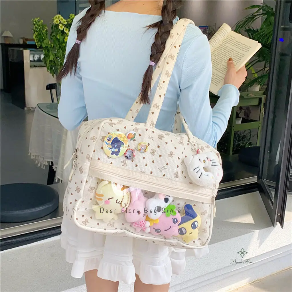 

Новая Y2k милая большая вместительная сумка Ita, прозрачная сумка в стиле Лолиты для девочек, сумка на плечо со значком «сделай сам», модная сумка для выставки в стиле комиксов