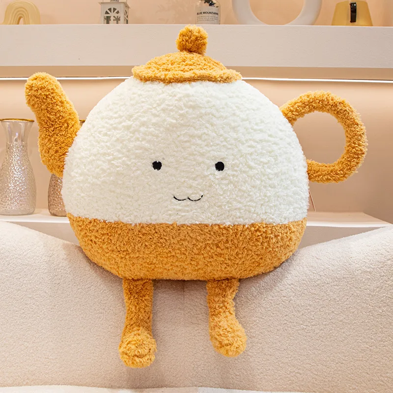 Cartoon Personification Smiling Face Tea Pot Plush Doll Pillow Creative Cup Doll Backpack Headphone Storage Home Decoration