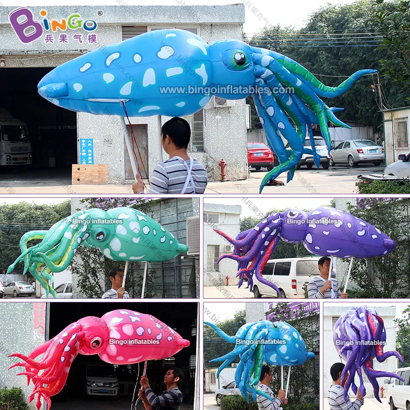 Vivid 2.4 Meters Inflatable Squid Walking Costume For Summer Party Decoration 8ft Inflated Cuttlefish With Pole Toys - BG-O0069