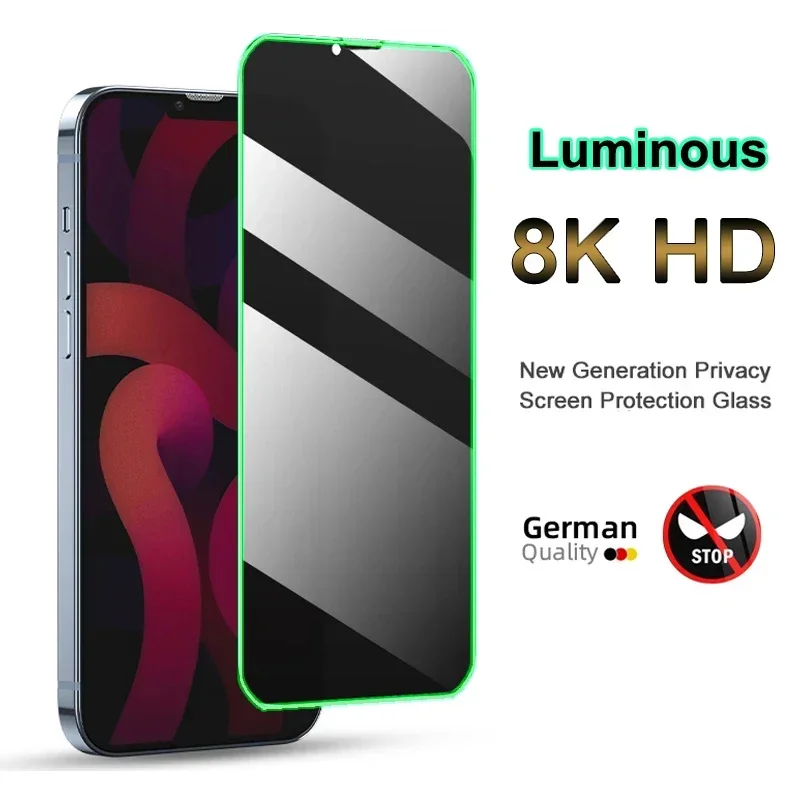 Leuchtender Displayschutz für iPhone 17 16 15 14 13 12 11 Pro Max Mini XR Plus Gehärtetes Glas Blendschutz Sichtschutzfolie