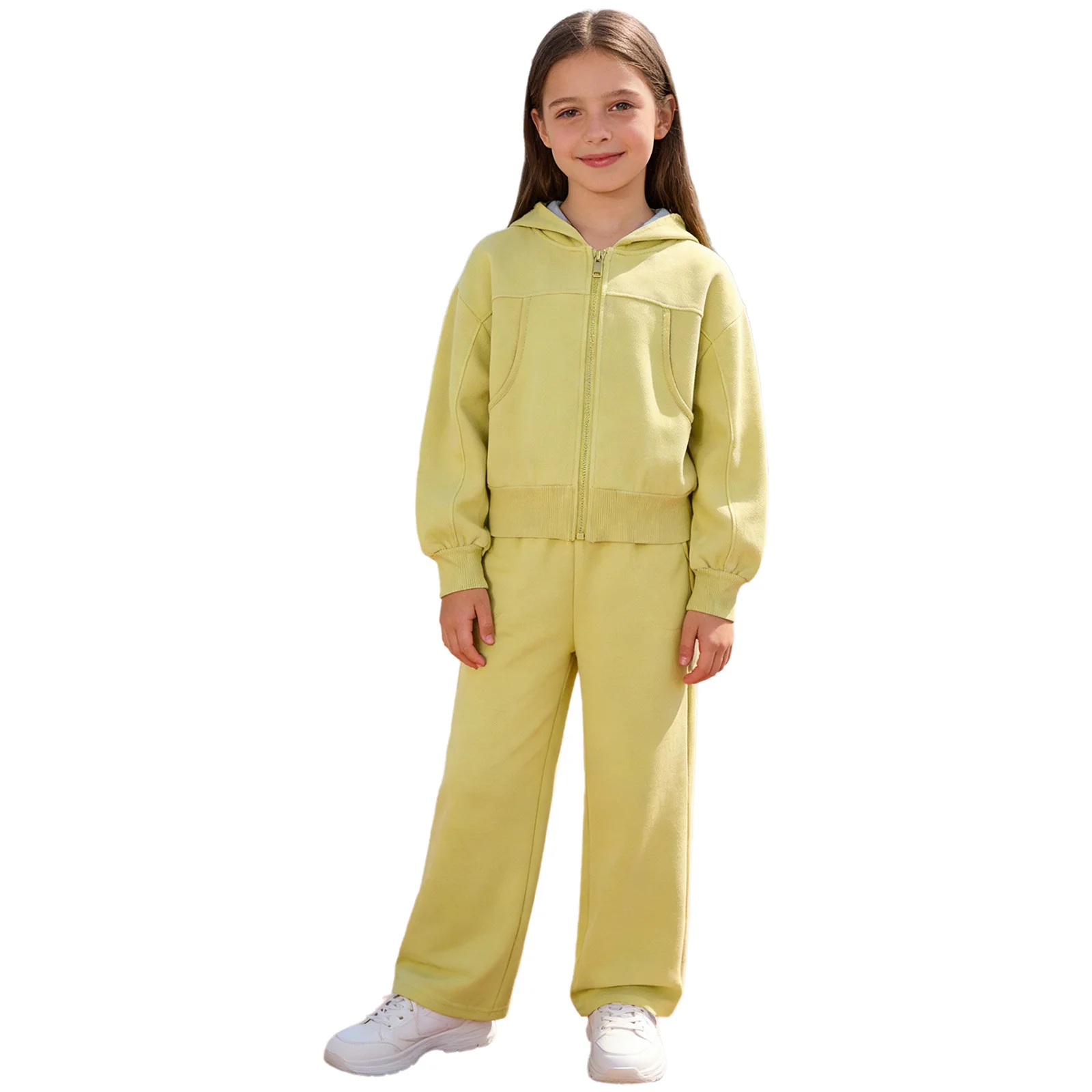 Set sportivo da 2 pezzi per ragazze, giacca con cappuccio e cerniera a maniche lunghe per yoga, palestra, allenamento, corsa, con pantaloni a gamba larga, abbigliamento per attività all'aperto