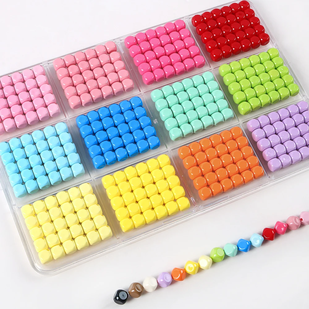 

5Pcs Oblique Hole Square Beads Multicolor Acrylic Cube Loose Spacer Beads For Bracelets Keychain DIY Jewelry Making Materials