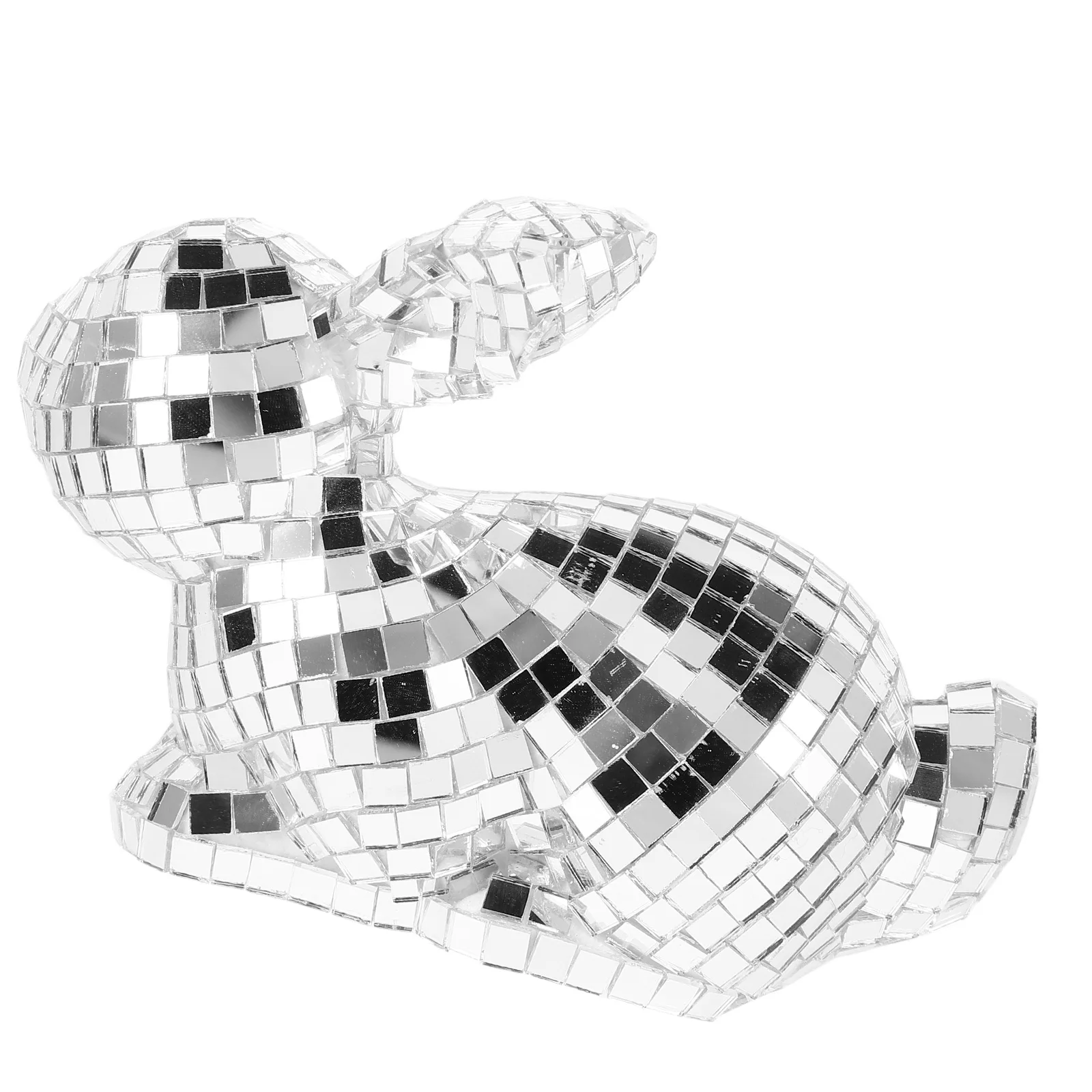 

Rabbit Ornament Mirror Bunny Figurine Silver Disco Ball Home Decor Living Room Bedroom Office Table Glass Material Unique Design