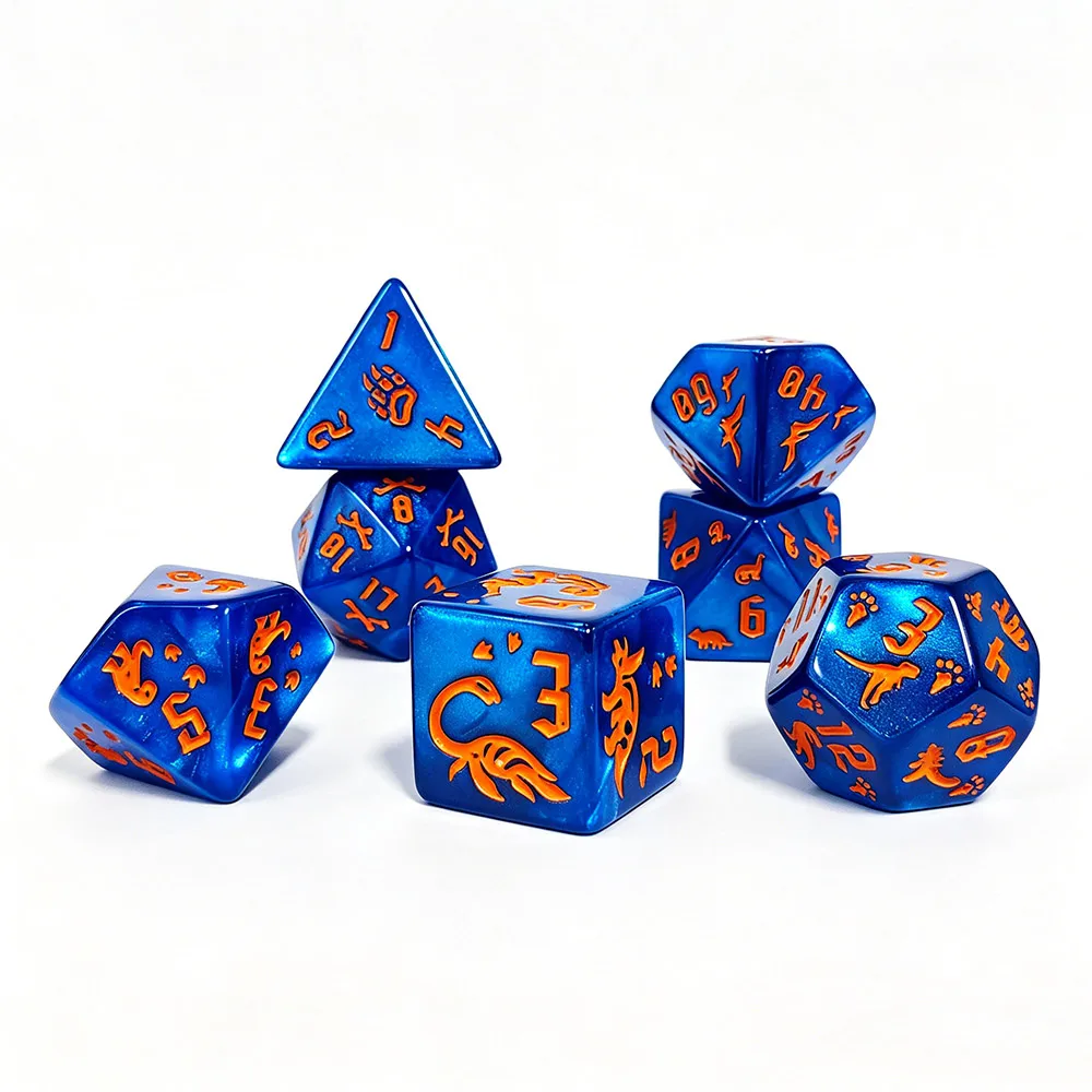 7Pcs Jurassic Ocean Blue Dinosaur Engraved Dice Set, Polyhedral Acrylic DND Dice for TTRPG RPG Board Games & Role Playing view 5