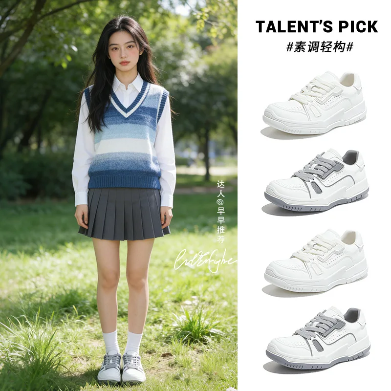 

Кожаные белые кеды на платформе, весенние, новые, повседневные, универсальные, на шнуровке, спортивные, свободные женские кроссовки, модные