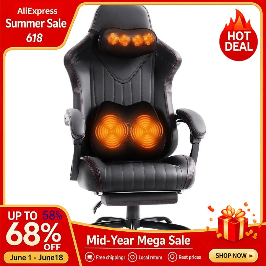 

Gaming Video Gaming Chair with Shiatsu Neck Massage and Lumbar Support for Office High Back Recliner Height Adjustable, Custom
