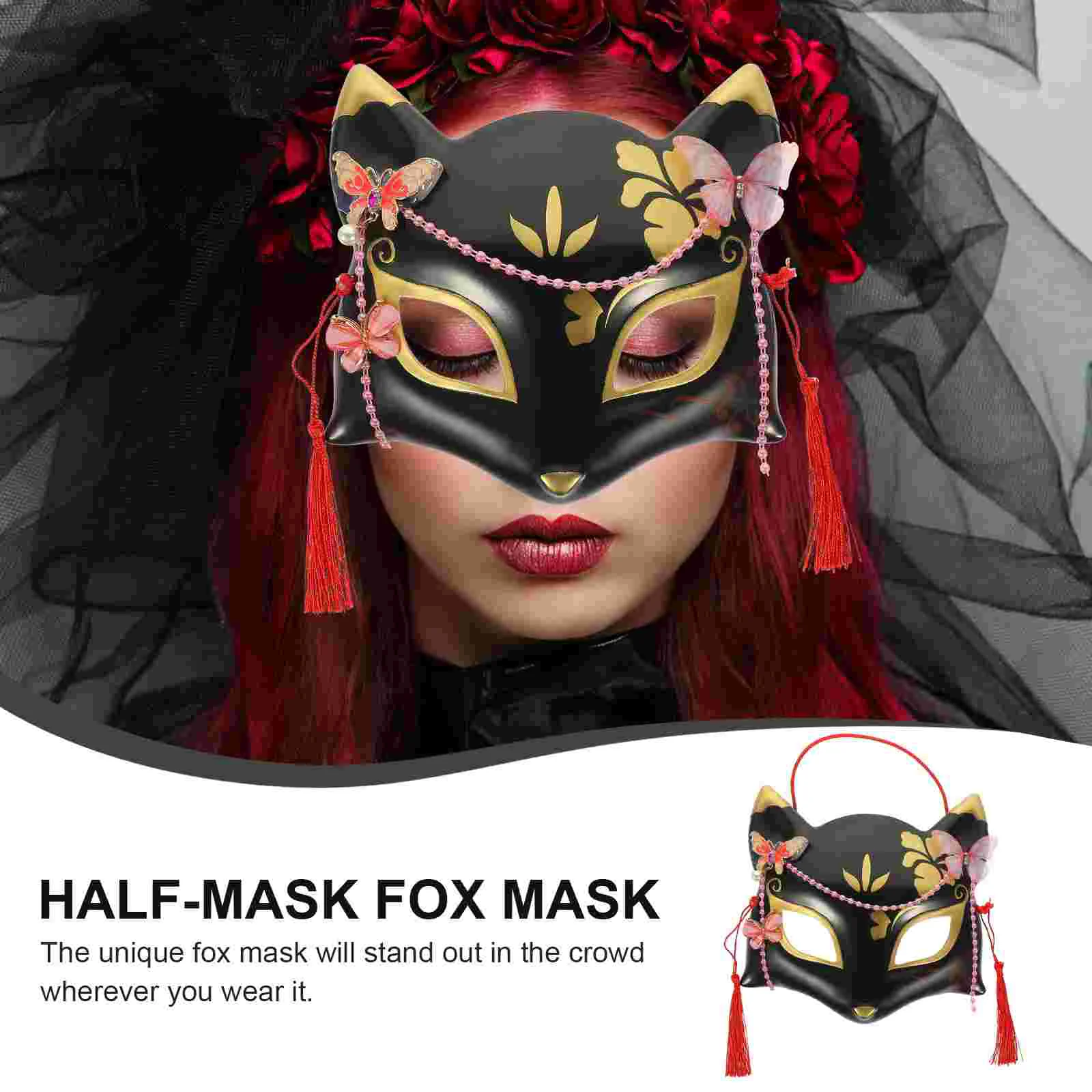 คอสเพลย์ Face Mask Fox ตกแต่งฮาโลวีนตกแต่งสุนัขจิ้งจอกพลาสติกตกแต่ง Mandalorian สีดํา