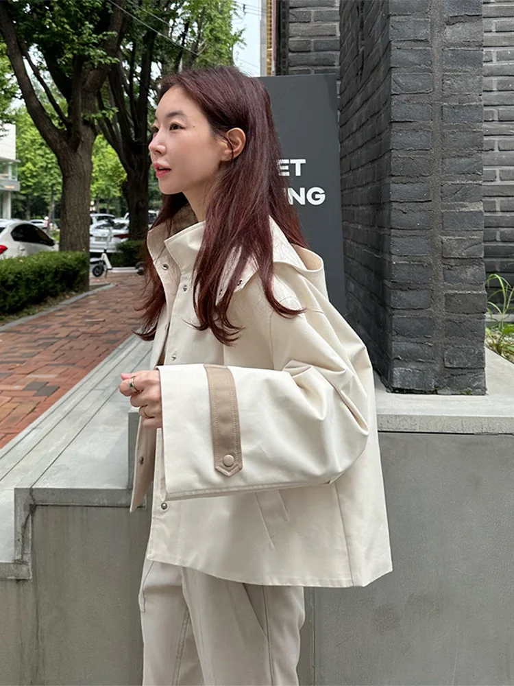 

Chic Autumn New Loose Casual Long Sve Hooded Sle Women's Coat Button Closure Faionable Outerwear for Ladies