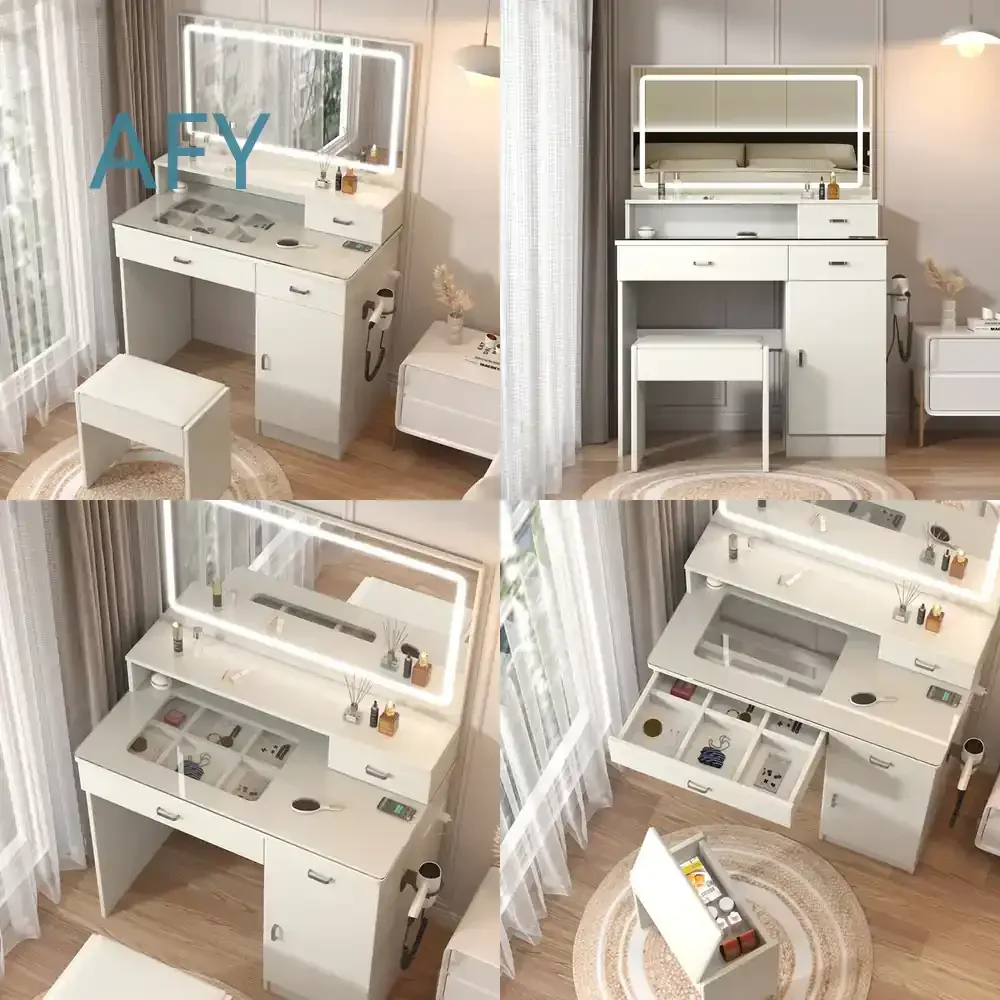 Hot-Selling Classic Nordic Design Dressing Table with LED Illumination for Family Use Starlight Effect High Quality Vanity