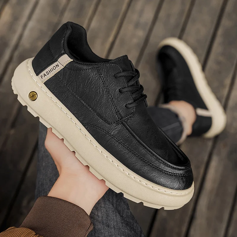 

2025 Autumn/Winter New Trendy Fashion Thick Bottom Comfortable Versatile Casual Sports Leather Men's Shoes Board Shoes