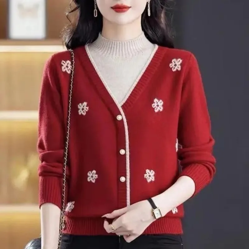 Kobiety Jesień Zima Mock Neck Sweter z długim rękawem Moda damska Patchwork Dzianina Moda Dopasowane dzianinowe topy z długim rękawem