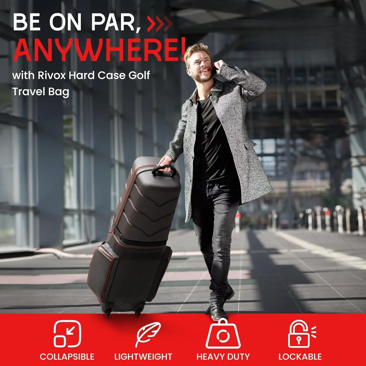 Travel Bag with Wheels – Durable  Club Case w/ABS Top Shell, TSA Padlock, Interior Cushion & Support Rod –  Bag for Men,