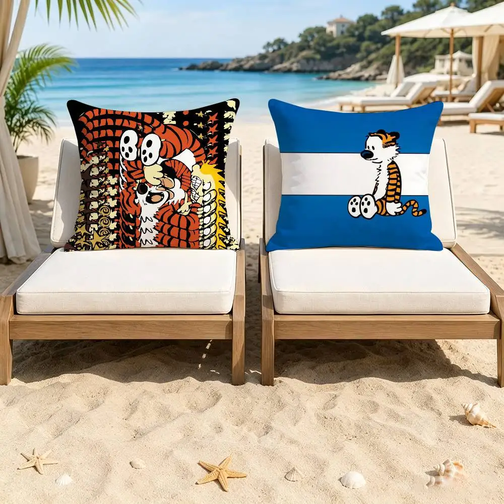 C-Calvin and H-Hobbes  Decorative Polyester Throw Pillow Cover Square Suitable for Home Office Coffee Shop Decor