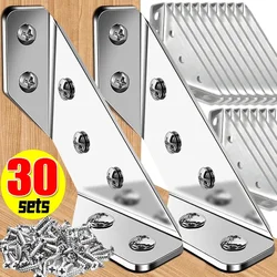 30/1set Corner Brackets Stainless Steel Furniture Angle Shelf Connector with Screws Cabinet Support Fixing Frame Corners Brace