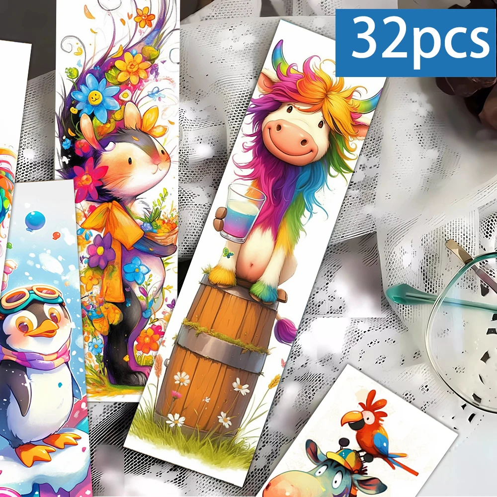 32pcs, Abstract Watercolor Animal Bookmarks, Christmas, Halloween, Suitable for Teachers, Readers, Birthday Gifts.