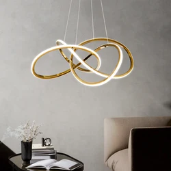 Modern Gold Lustre Ring Led Pendant Lights Light Luxury Living Dining Room Chandeliers Lighting Home Decor Bedroom Hanging Lamp