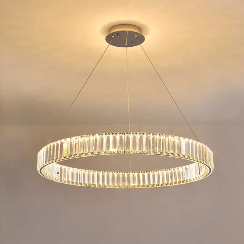 

Modern Luxury Round Stainless Steel Crystal Modest Ceiling Lamps for Room Nordic Single Ring Chandelier Restaurant Led Lights