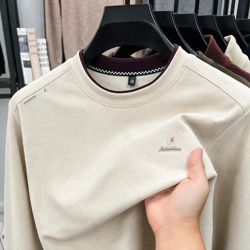 Luxury Brand letter embossed men's sweatshirt fashion fake two-piece round neck autumn new long sleeve T-shirt casual pullover