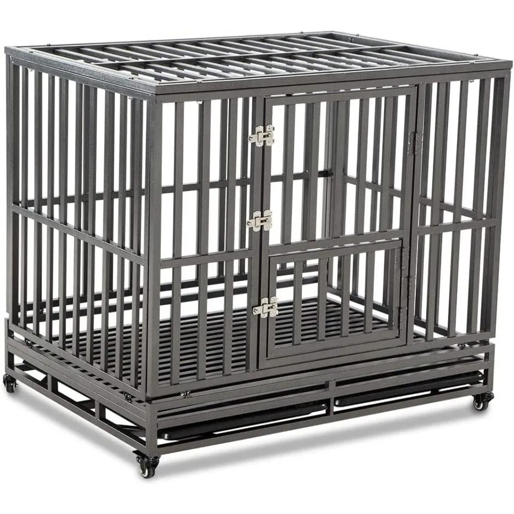 

Heavy Duty Dog Cage Metal Kennel and Crate for Medium and Large Dogs, Pet Playpen with Four Wheels,Easy to Install