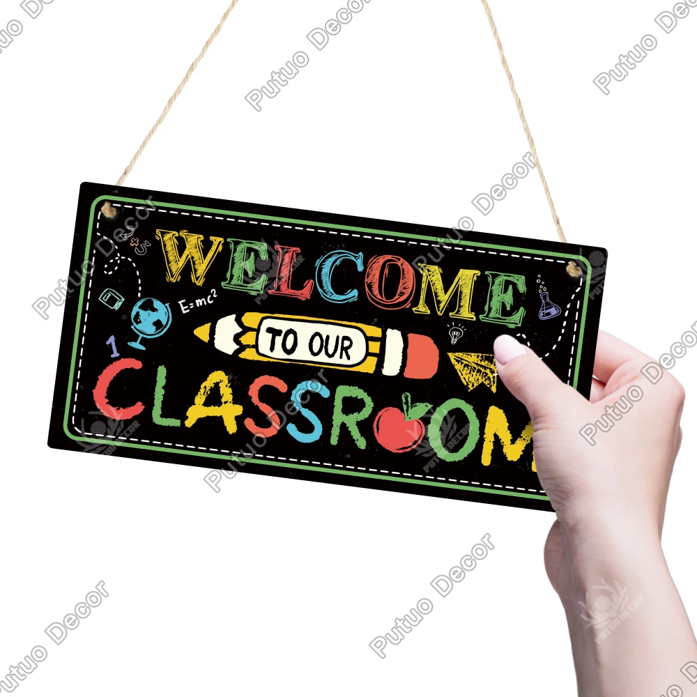 Putuo Decor Wooden Sign, Welcome to Our Classroom, Wood Hanging Wall Decor for Home School Classroom,Back to School Season Gifts