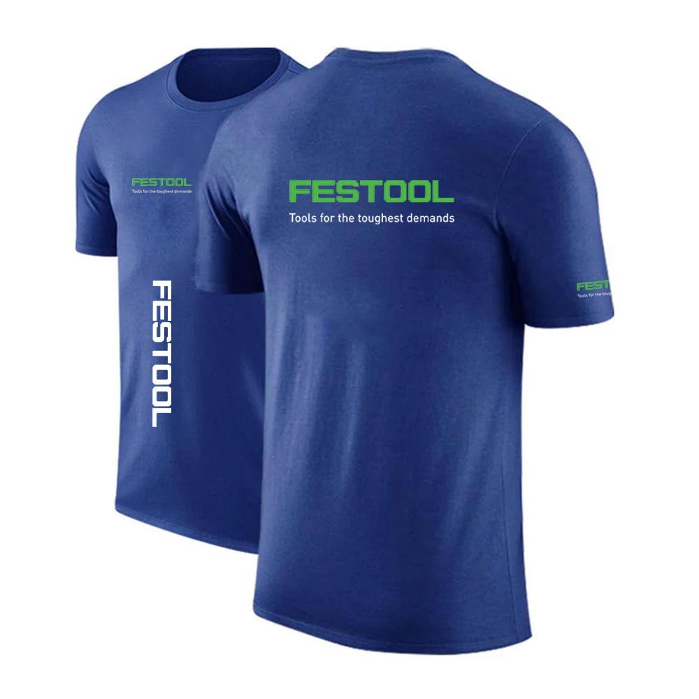 Festool Logo Print Summer Men's 100 Pure Cotton Casual Loose Plus Size Sports Comfortable Round Neck Short Sleeved T-shirt