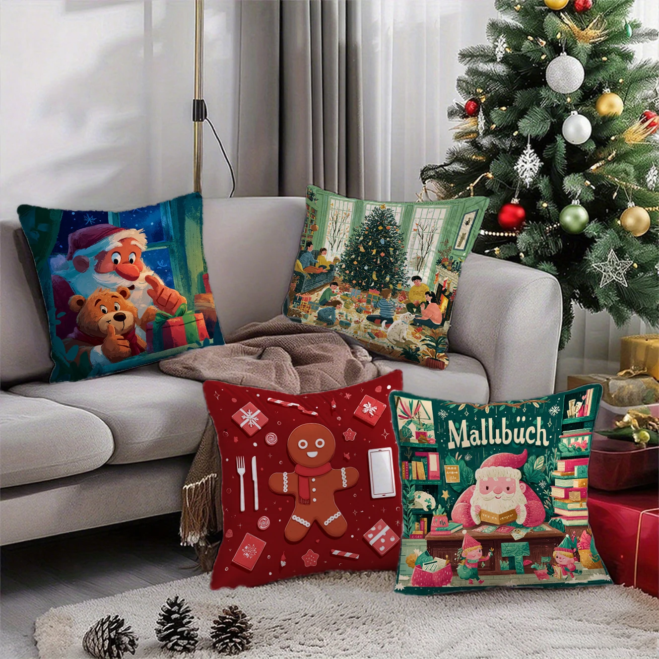 Christmas Cute Pillow Covers attern Cushion Cover Suitable for Sofa Bedroom Car Pillow Cover