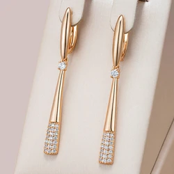 Kinel Fashion 585 Rose Gold Color Long Drop Earrings For Women Girl Mosaic Natural Zircon Accessories High Quality Daily Jewelry