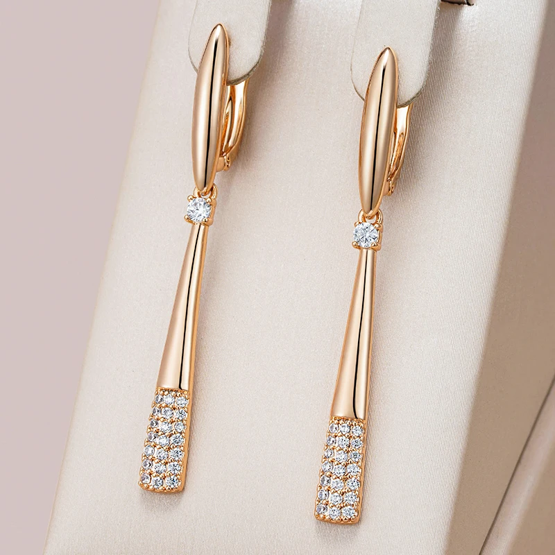 Kinel Fashion 585 Rose Gold Color Long Drop Earrings For Women Girl Mosaic Natural Zircon Accessories High Quality Daily Jewelry