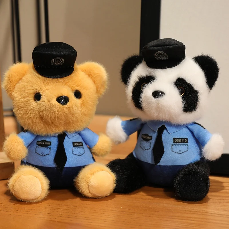 Polizei Panda Plüschtier Rucksack Anhänger Schlüsselanhänger Jungen Mädchen Spielzeug Schultasche Dekoration Geburtstagsgeschenk Niedlicher gefüllter Schlüsselanhänger