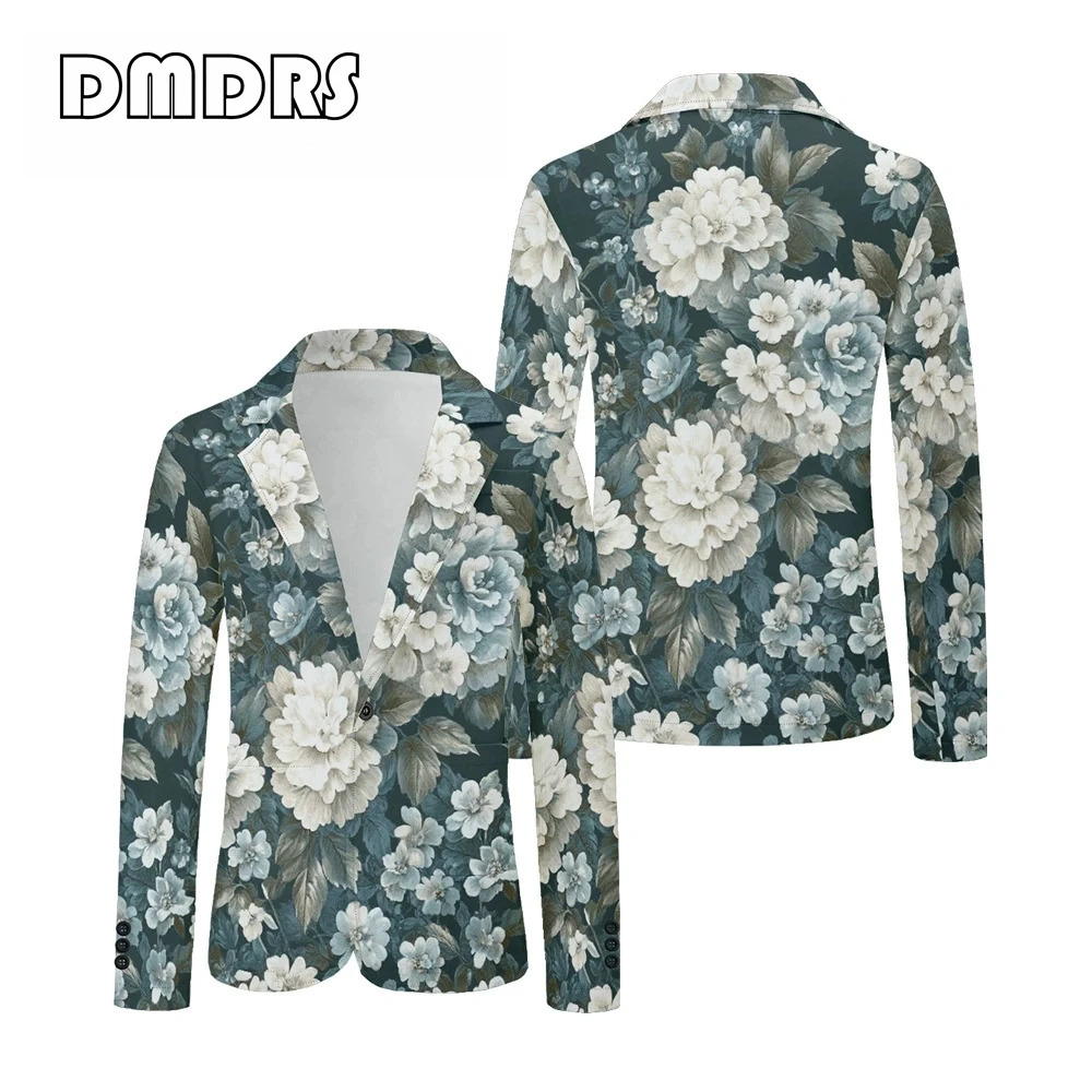 Printed Floral Plus Size Suit Jacket for Men, S-9XL Men's Blazer, One Button Notched Laple Suits Long Sleeves Fashion Suit