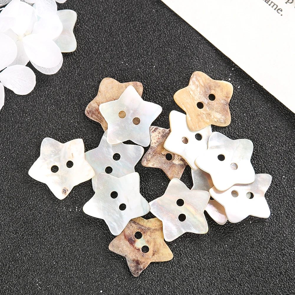 10PC Pentagram Stars Starfish 2-holes Flatback Button Natural Pinctada Martensi Mother of Pearl Shell Spacer Beads Sewing Crafts