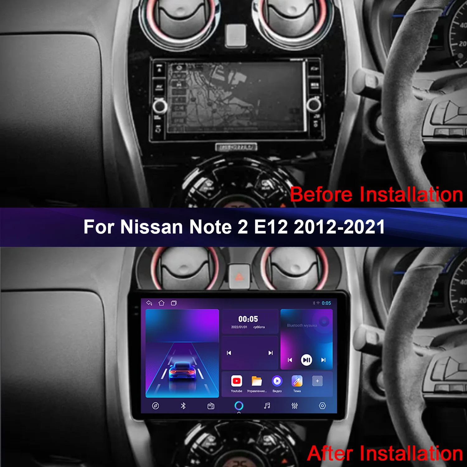 เครื่องเล่นมัลติมีเดียในรถยนต์ระบบ Android 14 สำหรับรถยนต์นิสสัน โน๊ต 2 E12 ปี 2012 - 2021 รองรับ BT QLED 4G LTE WIFI GPS ระบบนำทาง อัตโนมัติ รองรับ Carplay