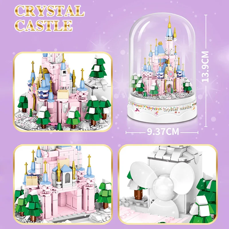 Bloques de construcción de Castillo de caja de música, Mini bloques de montaje creativo, bricolaje, casa de ensueño, juguete de ladrillos, regalos de cumpleaños del Día de San Valentín, 683 piezas