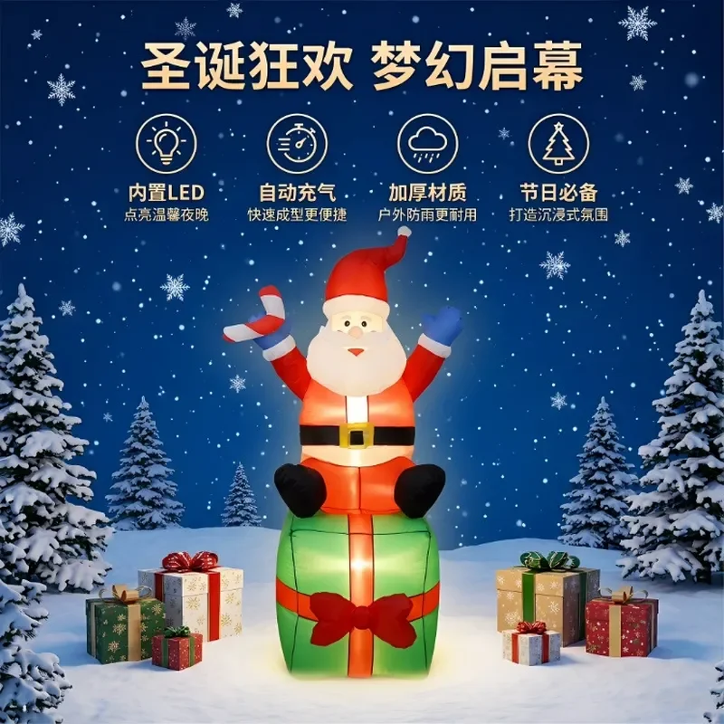 1.8m Inflatable Santa Claus Sitting with Crutches LED Light Up Air Blow Up Figure Christmas Yard Lawn Garden Holiday