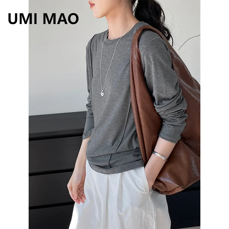 UMI MAO Base Shirt Spring Autumn Design Visible Thread Splicing Inner Round Neck Elastic Long Sleeved T-shirt Women