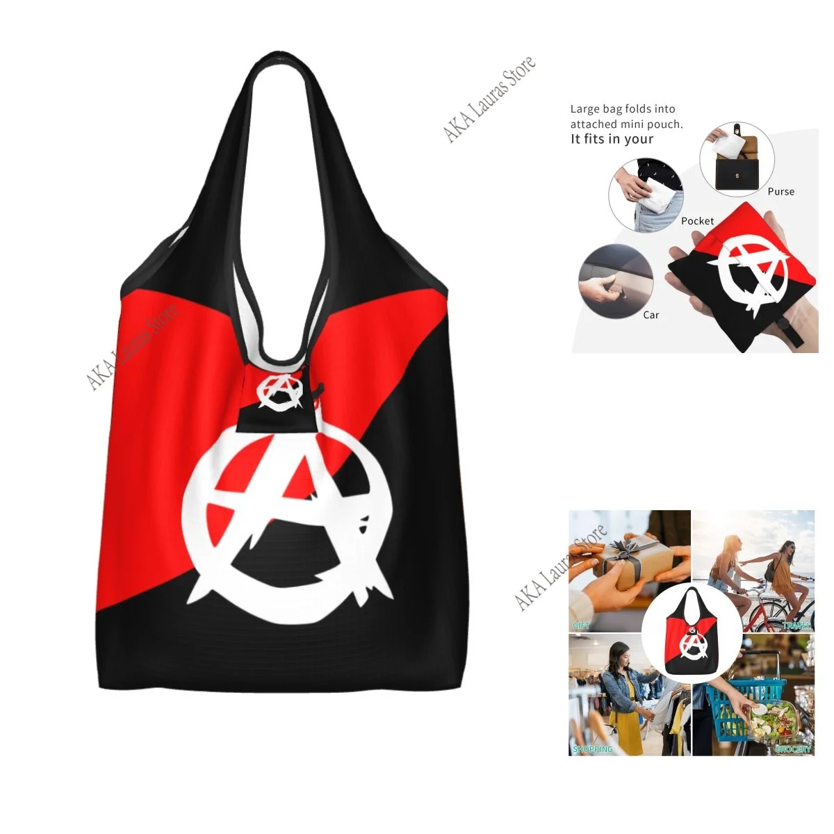 

Анархистский флаг, продуктовая сумка для покупок, сумка через плечо, большая сумка