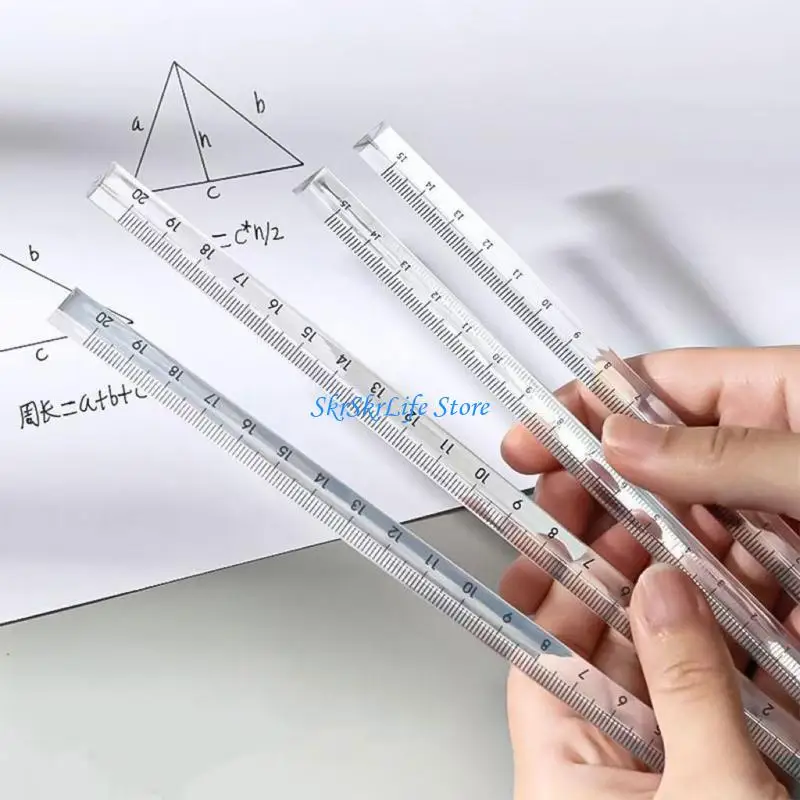 E65E 2Pcs Clear Triangular Rulers Plastic Drawing Ruler Measuring Tool for Students