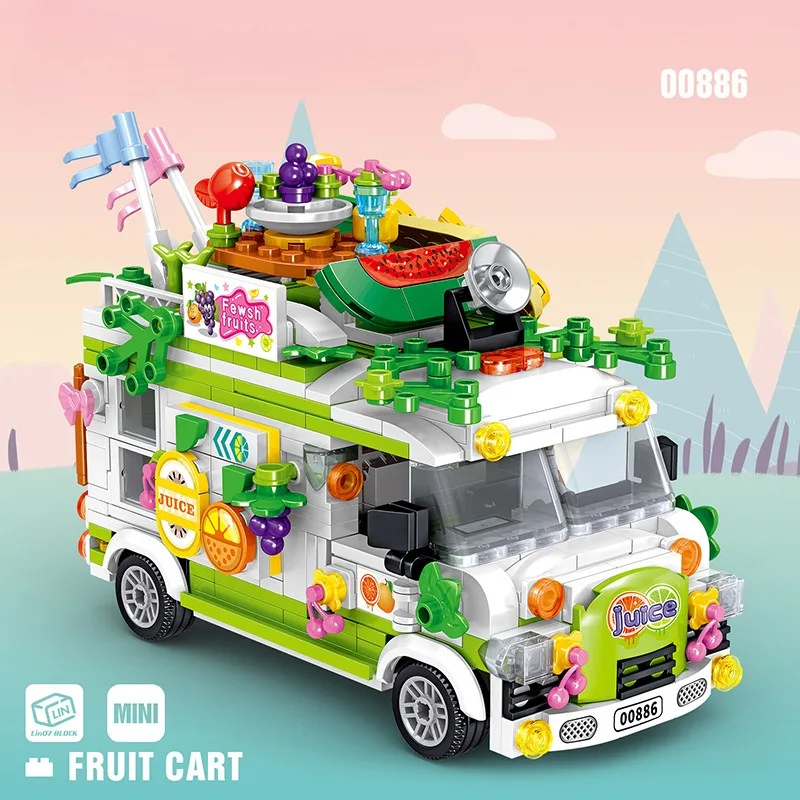 604PCS City Street View Building Blocks Fruit Cart Girl Puzzle Assembly Building Blocks Toys